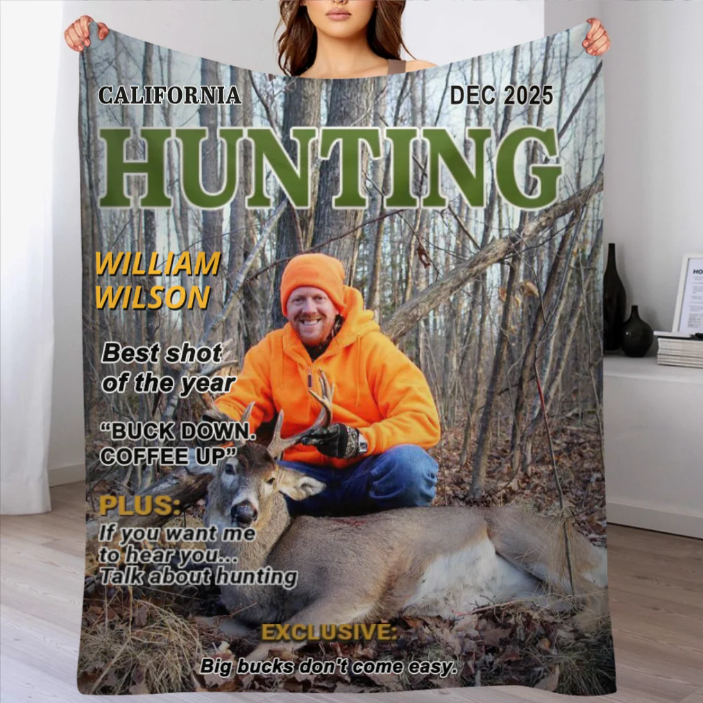 Wild At Heart Custom Photo Hunting Magazine Cover Blanket, Personalized Hunting Blanket Gifts for Men, Hunting Dad Gift - Image 2