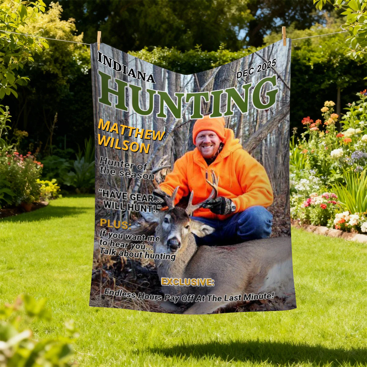 Wild At Heart Custom Photo Hunting Magazine Cover Blanket, Personalized Hunting Blanket Gifts for Men, Hunting Dad Gift - Image 4