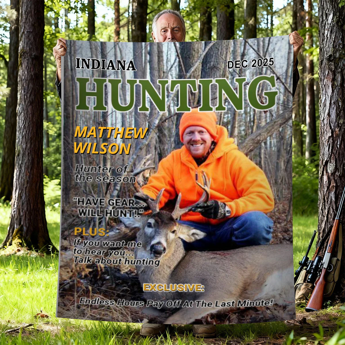 Wild At Heart Custom Photo Hunting Magazine Cover Blanket, Personalized Hunting Blanket Gifts for Men, Hunting Dad Gift - Image 5