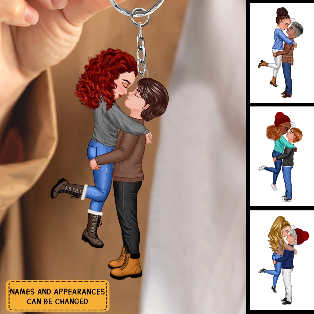 Winter Christmas Couple Personalized Acrylic Keychain - Image 2