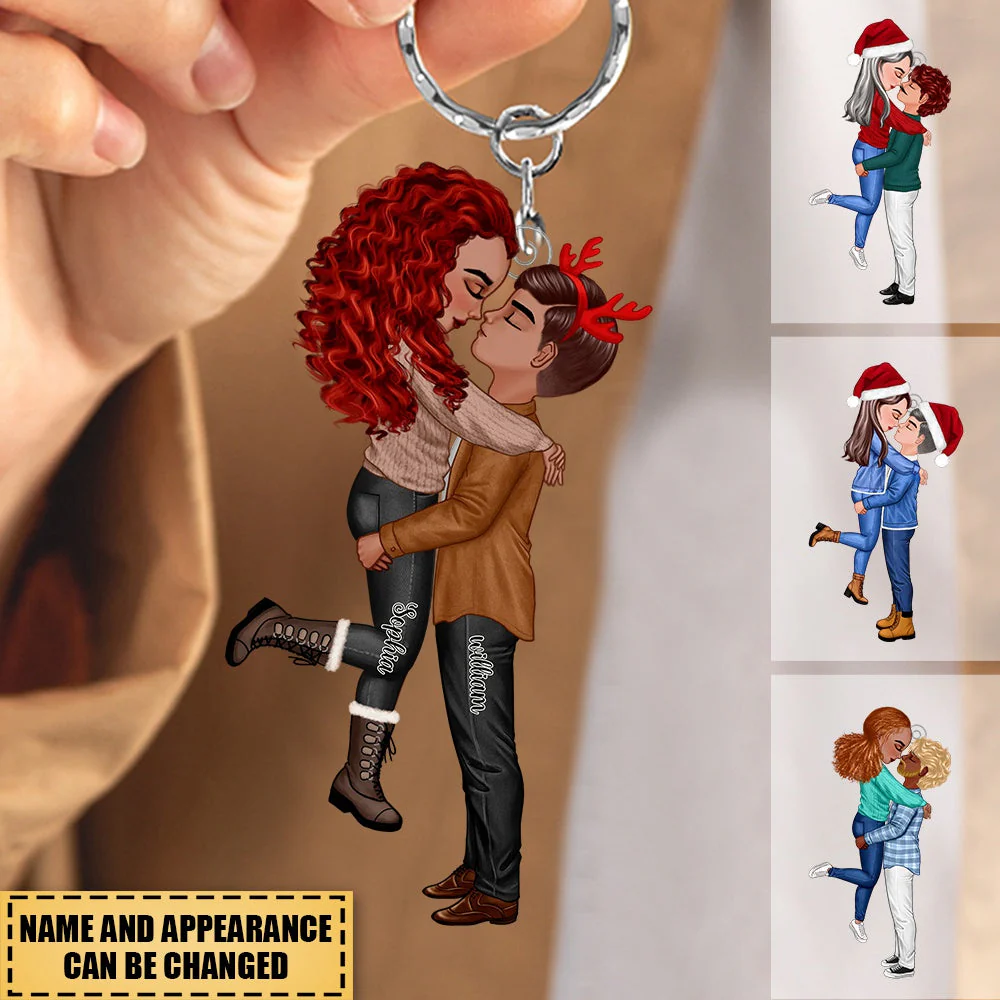 Winter Christmas Couple Personalized Acrylic Keychain - Image 3