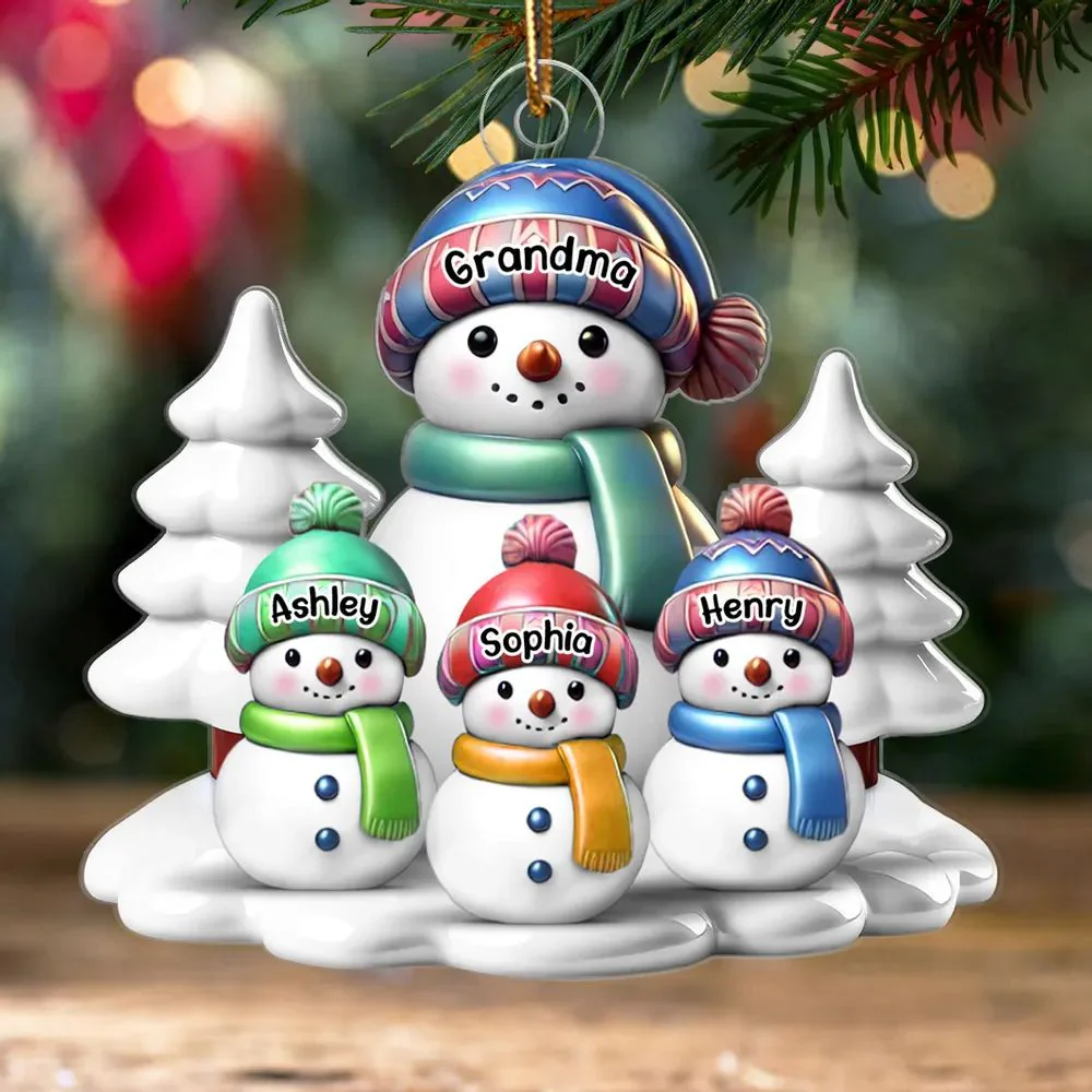 Winter Grandma & Grandkids Snowmen Christmas Personalized Acrylic Ornament - Image 3