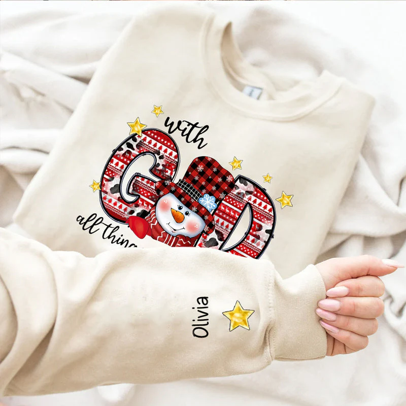 With God All Things are Possible Snowman Personalized Sweatshirt - Image 3