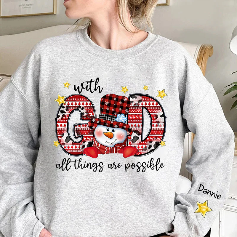 With God All Things are Possible Snowman Personalized Sweatshirt - Image 4