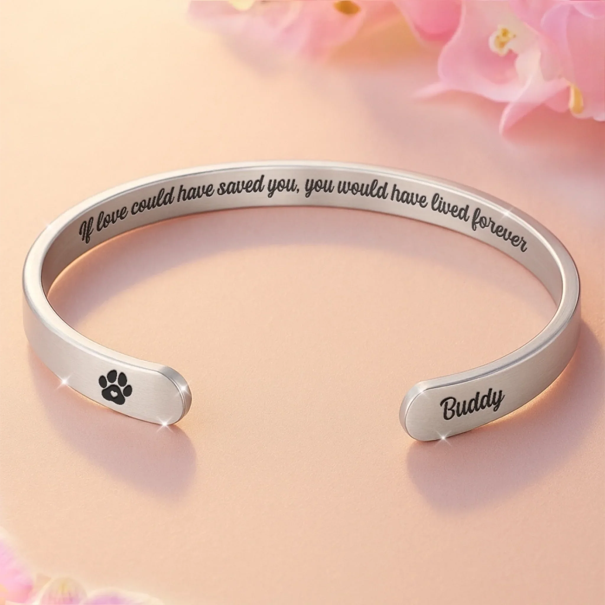 With Me Always - Memorial Personalized Custom Bangle Bracelet Cuffs - Sympathy Gift For Pets - Image 2