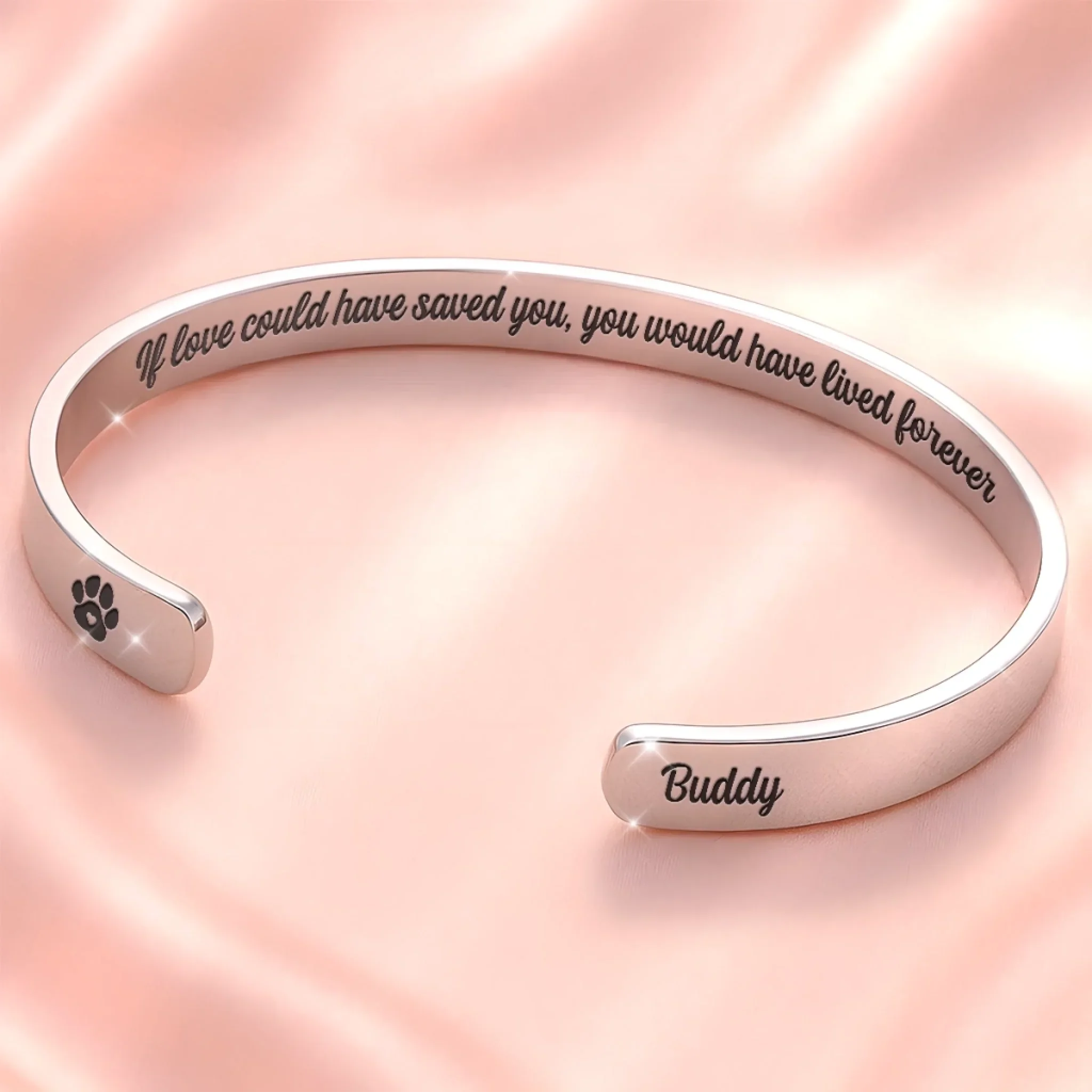 With Me Always - Memorial Personalized Custom Bangle Bracelet Cuffs - Sympathy Gift For Pets - Image 3