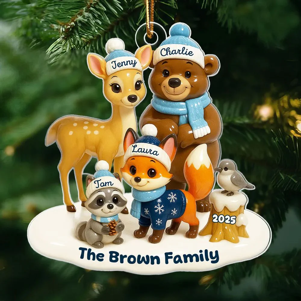 Woodland Family Personalized Acrylic Ornament, Christmas Decor - Image 6