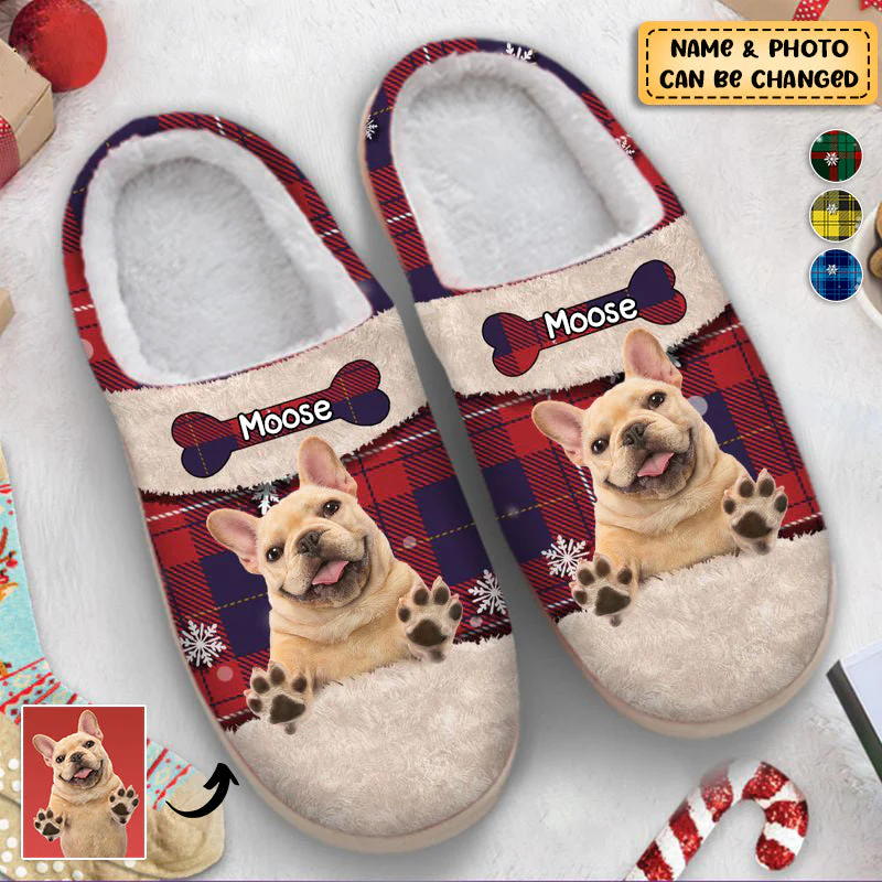 Xmas Cute Laughing Dog Lovers Personalized Plush Slippers - Image 2