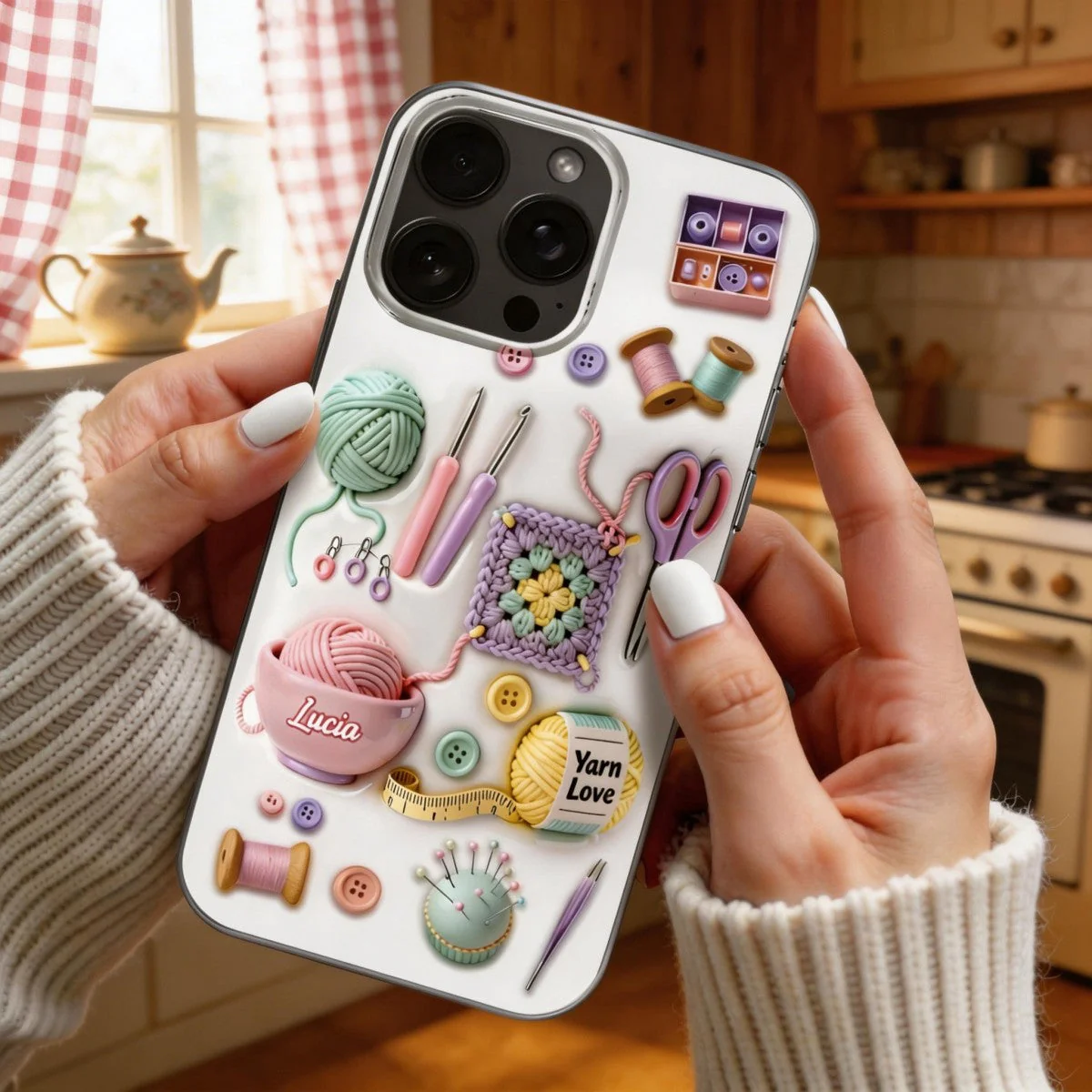 Yarn & Scissors, Personalized Clear Phone Case, Gift For Crafters And Sewers - Image 4