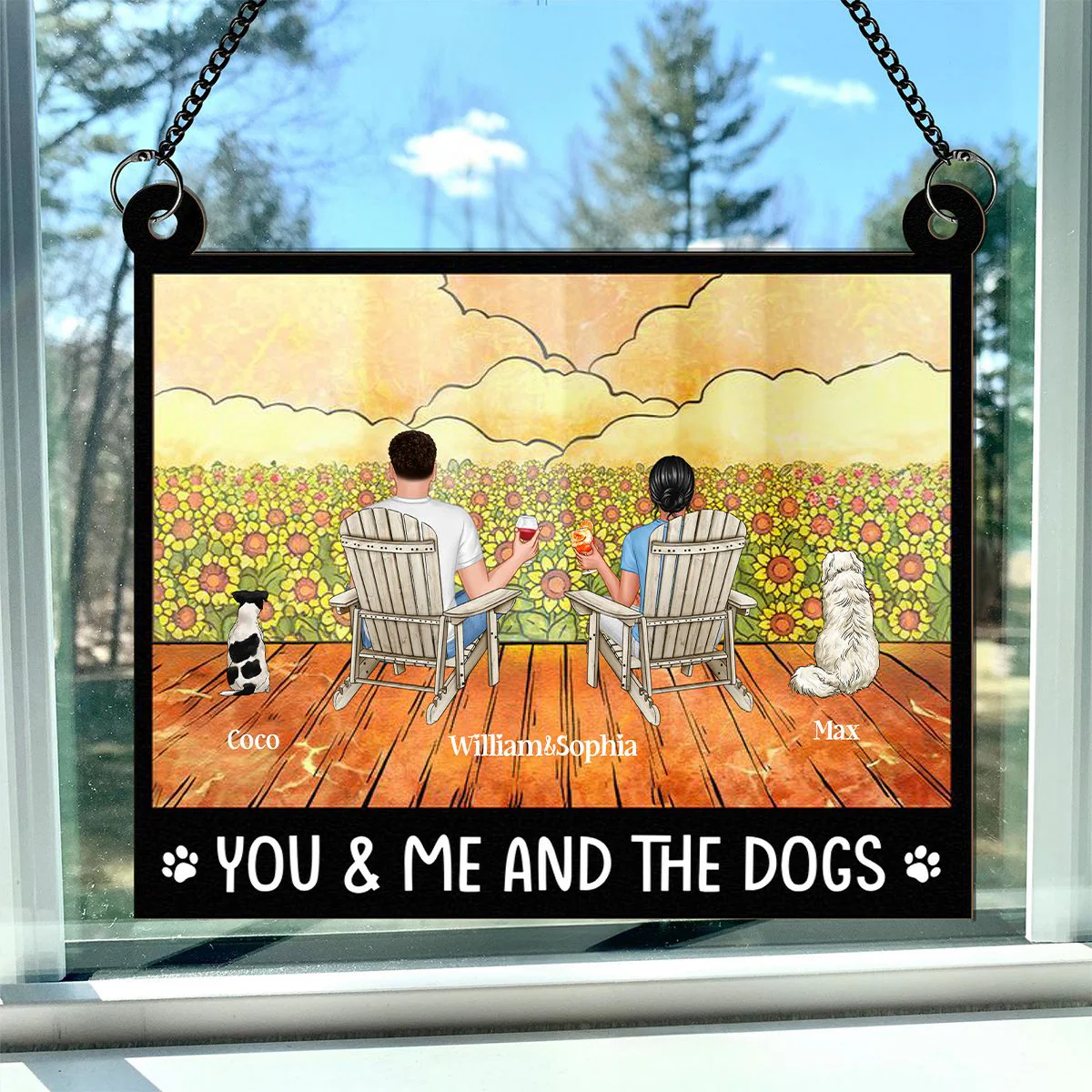 You And Me And The Dogs - Personalized Window Hanging Suncatcher Ornament - Image 3