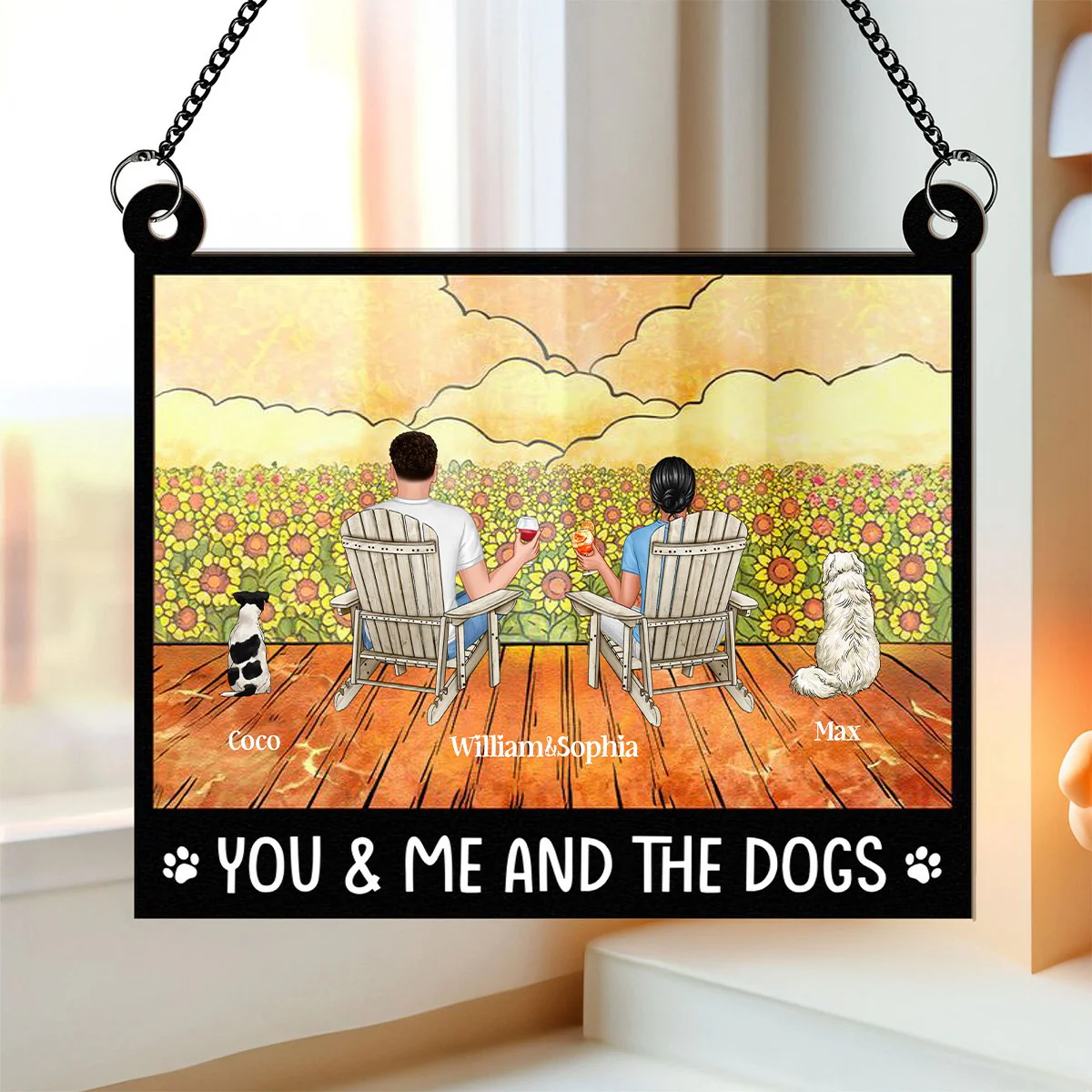 You And Me And The Dogs - Personalized Window Hanging Suncatcher Ornament - Image 4