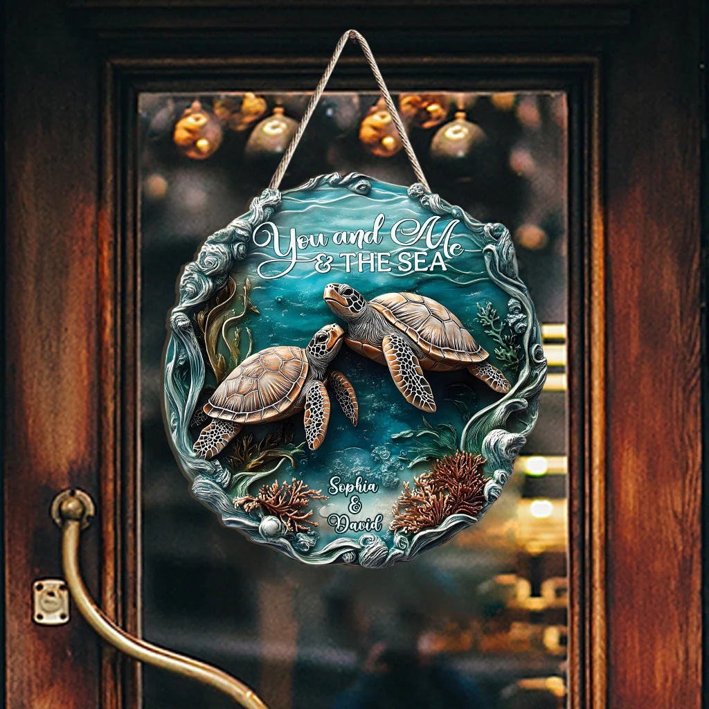 You And Me And The Sea - Personalized Turtle Custom Wood Sign - Image 4