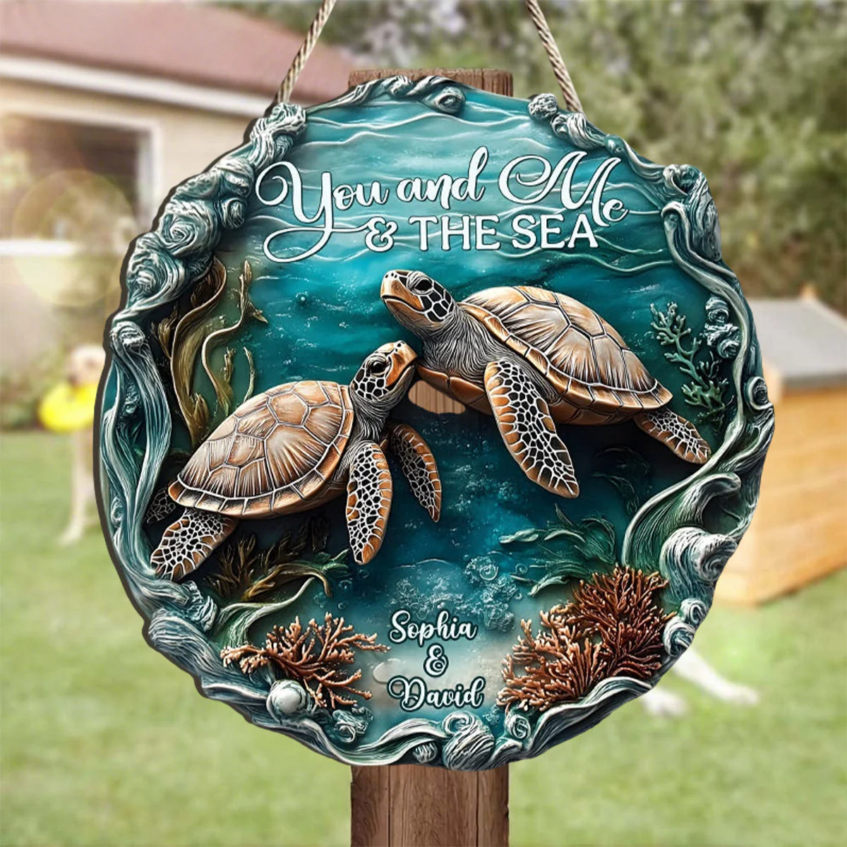 You And Me And The Sea - Personalized Turtle Custom Wood Sign - Image 5