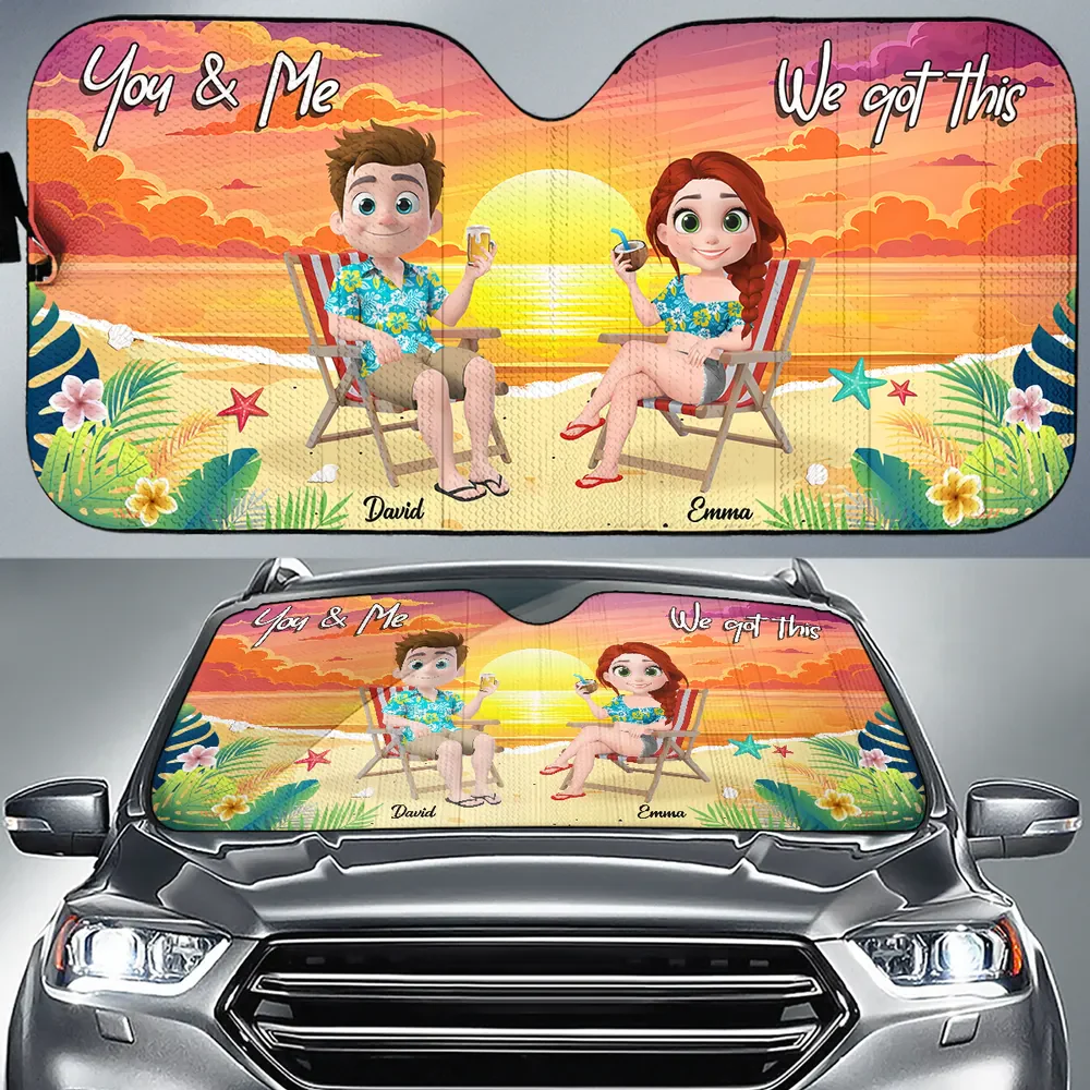 You And Me At Beach - Personalized Car Sunshade Gift For Couple - Image 2