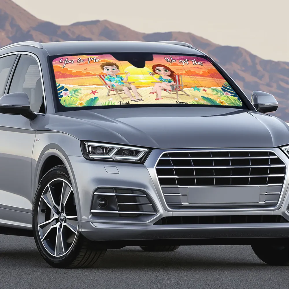 You And Me At Beach - Personalized Car Sunshade Gift For Couple - Image 3