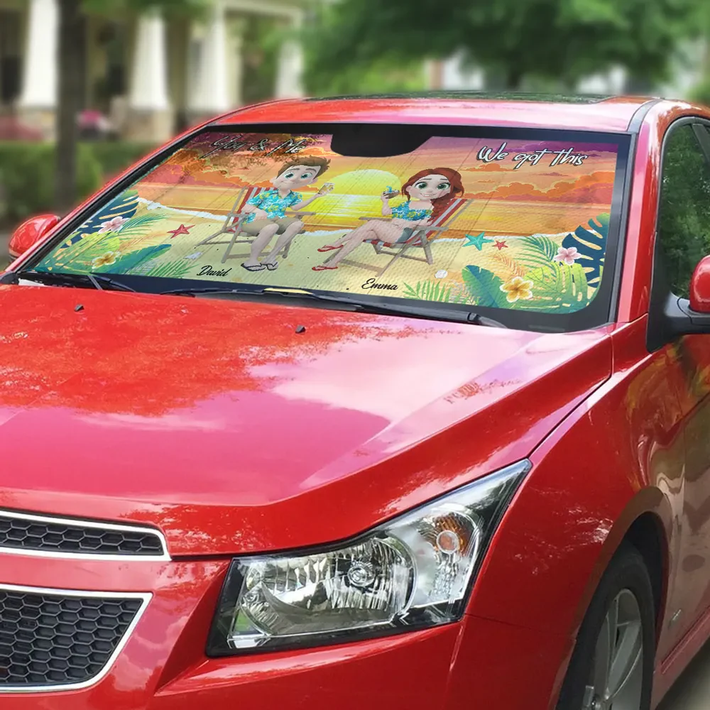 You And Me At Beach - Personalized Car Sunshade Gift For Couple - Image 4