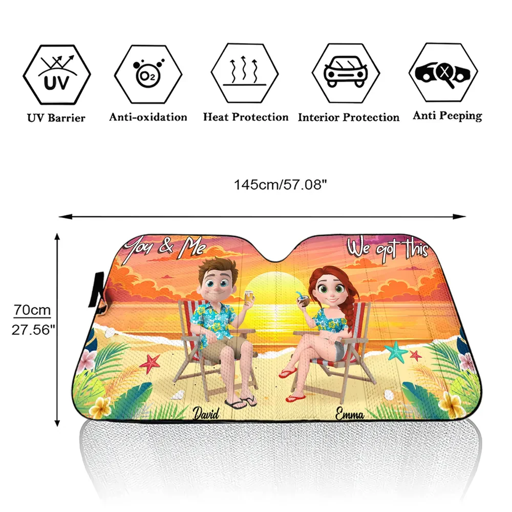 You And Me At Beach - Personalized Car Sunshade Gift For Couple - Image 5