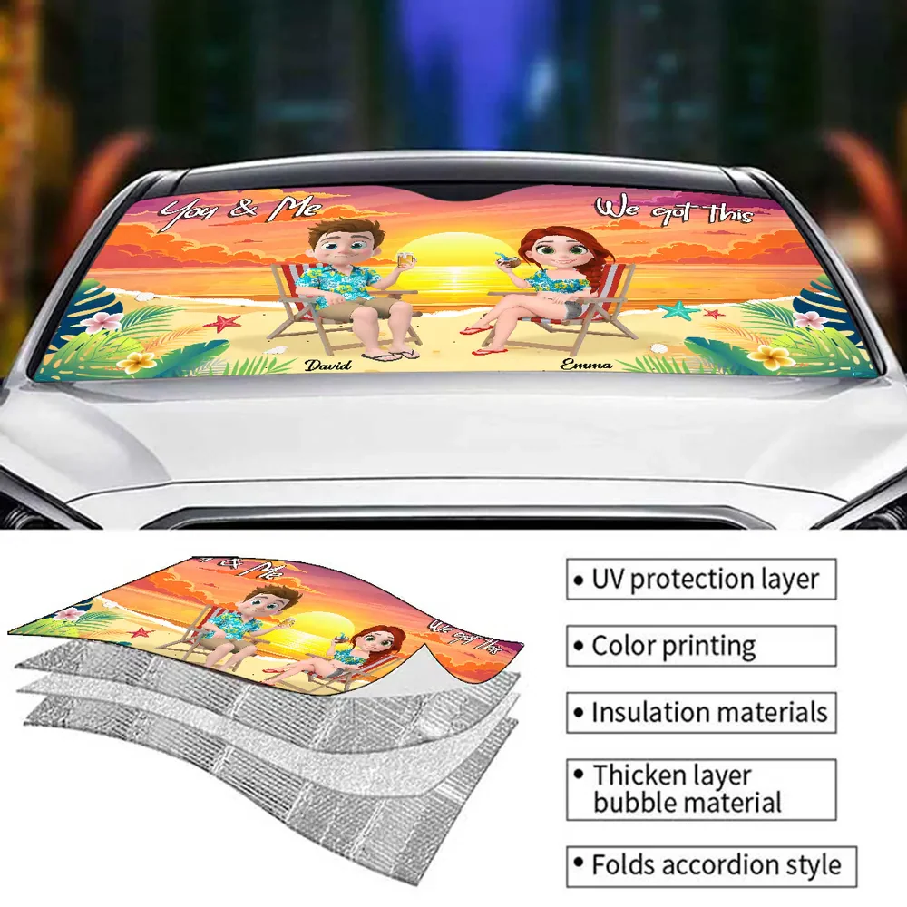 You And Me At Beach - Personalized Car Sunshade Gift For Couple - Image 6