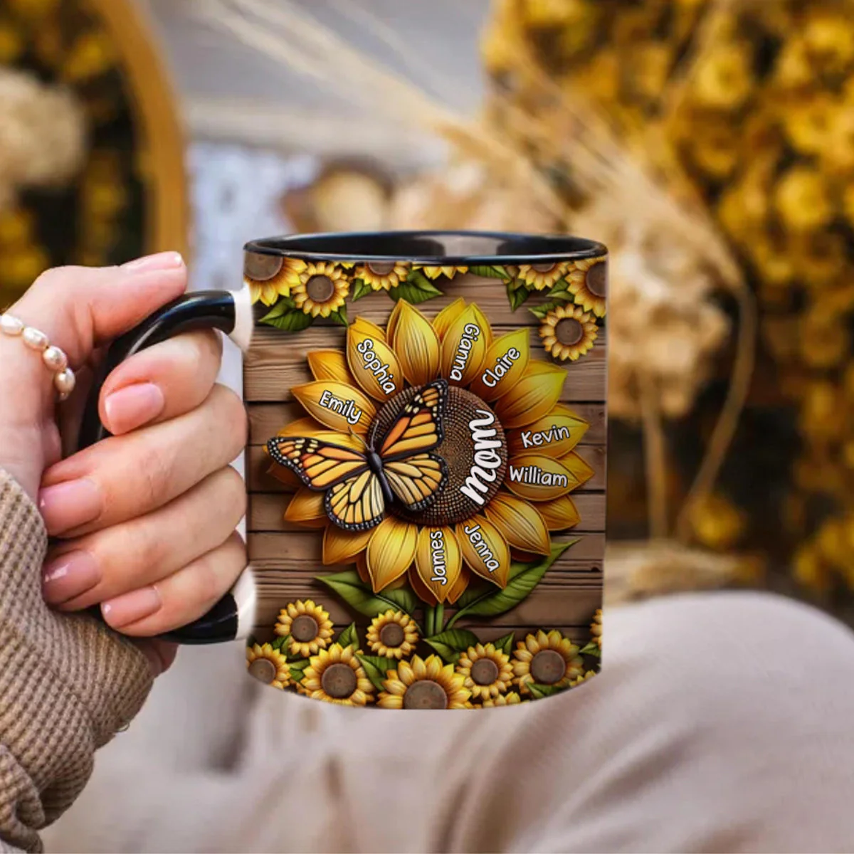 You Are My Sunshine Grandma Mom - Personalized Grandma Accent Mug - Image 4