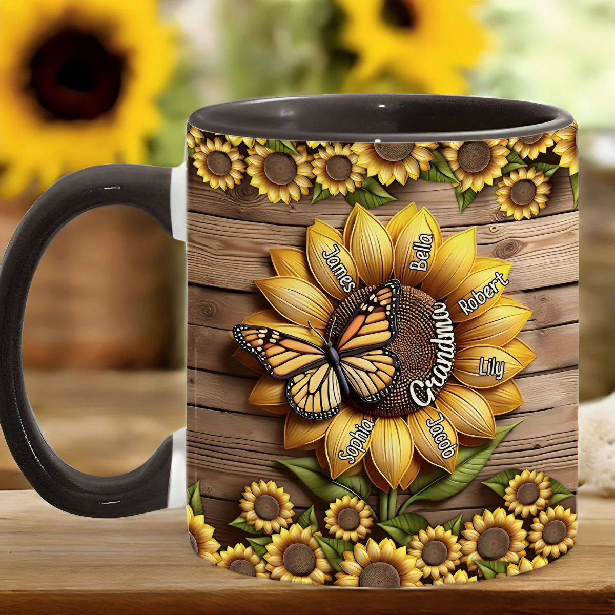 You Are My Sunshine Grandma Mom - Personalized Grandma Accent Mug - Image 6
