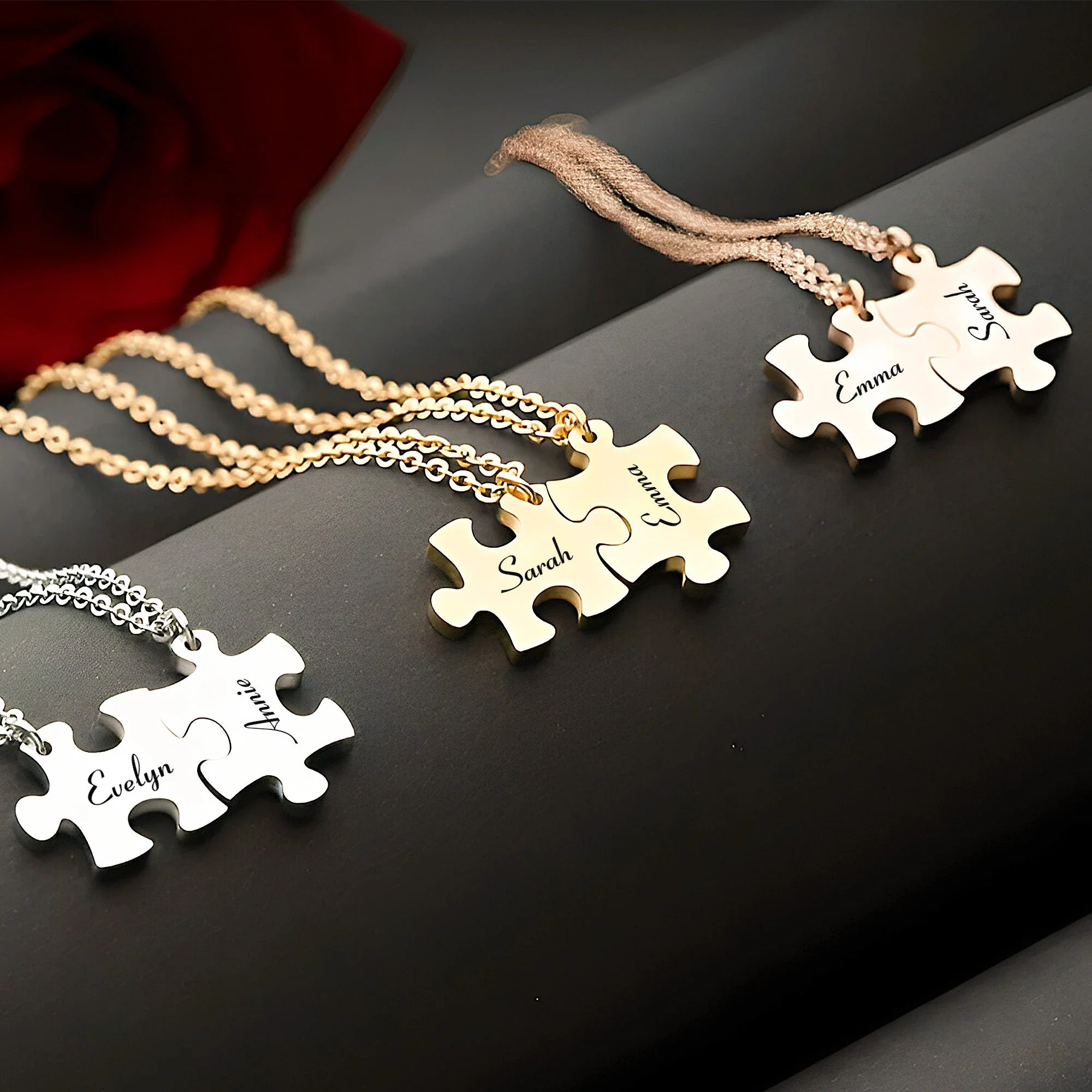 You Are The Missing Piece Of My Life - Personalized Engraved Puzzle Necklace Couple Gifts - Image 5