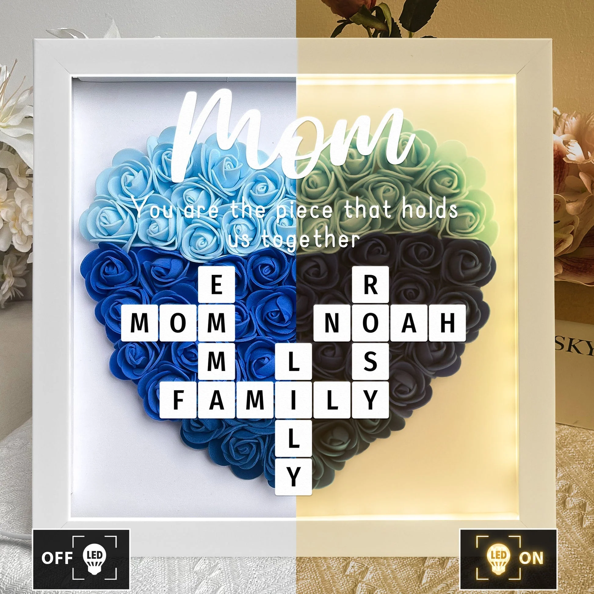 You Are The Piece That Holds Us Together - Personalized Flower Shadow Box With LED Light - Image 3