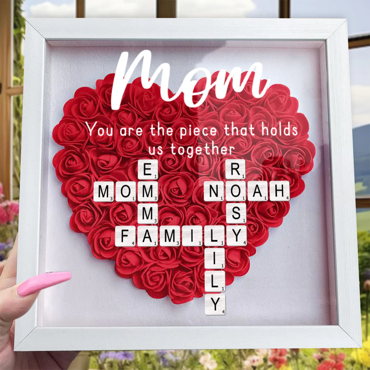 You Are The Piece That Holds Us Together - Personalized Flower Shadow Box With LED Light - Image 7