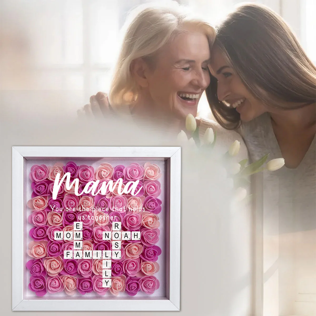 You Are The Piece That Holds Us Together - Personalized Flower Shadow Box With LED Light - Image 8