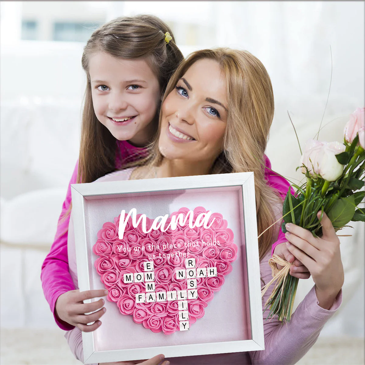 You Are The Piece That Holds Us Together - Personalized Flower Shadow Box With LED Light - Image 9
