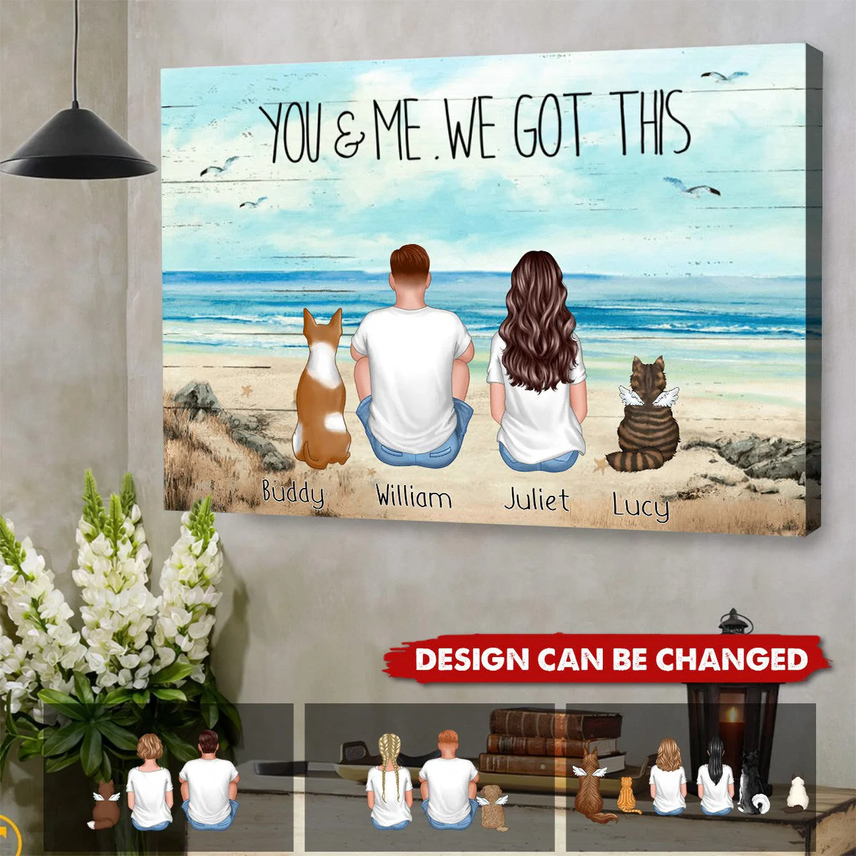 You Me And The Dogs Beach Outline Personalized Poster - Image 10