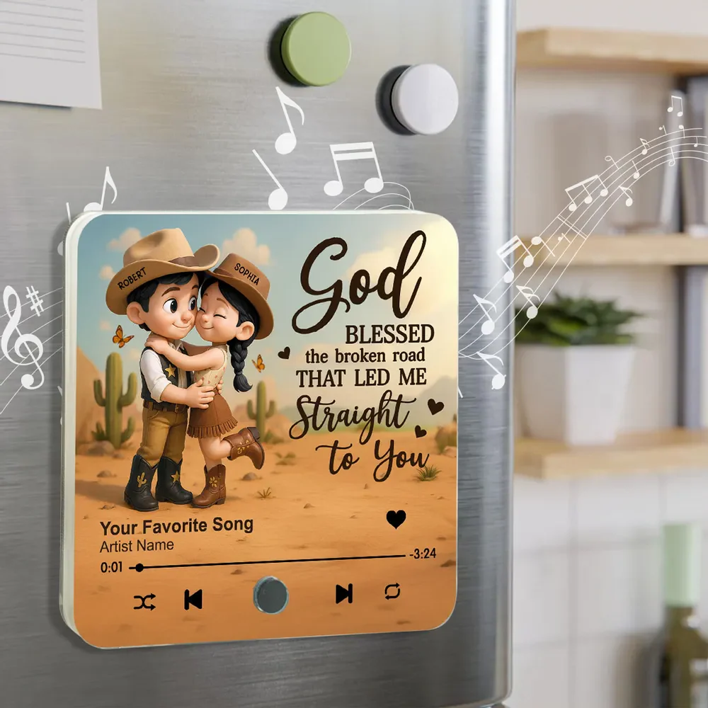 You & Me We Got This Cartoon Countryside Couple Cowboy Cowgirl Personalized Music Fridge Magnet - Image 10