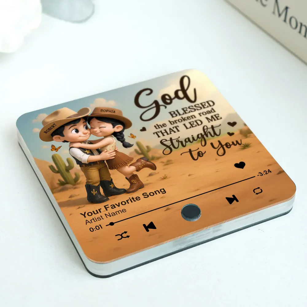 You & Me We Got This Cartoon Countryside Couple Cowboy Cowgirl Personalized Music Fridge Magnet - Image 3