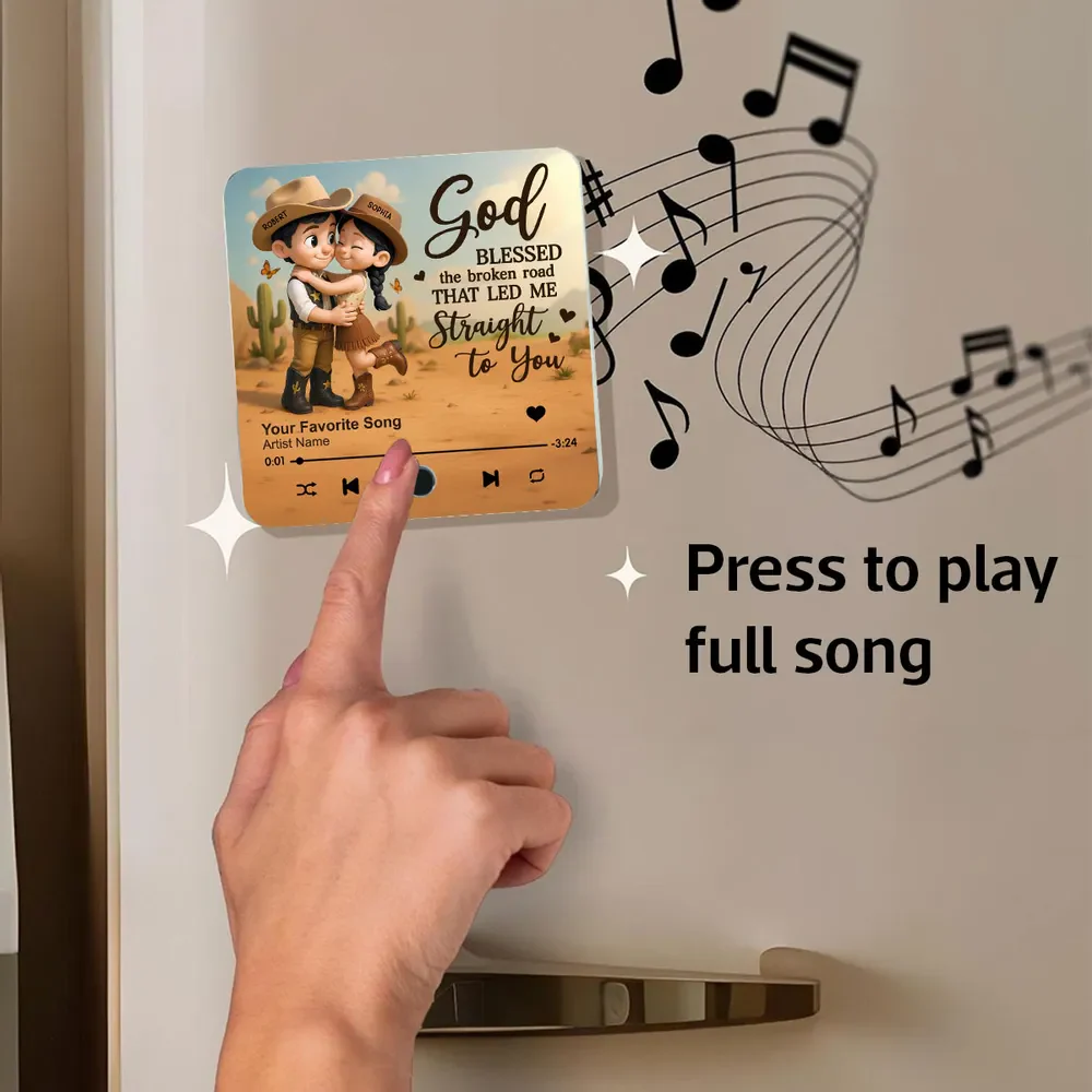 You & Me We Got This Cartoon Countryside Couple Cowboy Cowgirl Personalized Music Fridge Magnet - Image 4