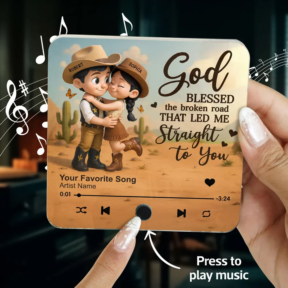 You & Me We Got This Cartoon Countryside Couple Cowboy Cowgirl Personalized Music Fridge Magnet - Image 5