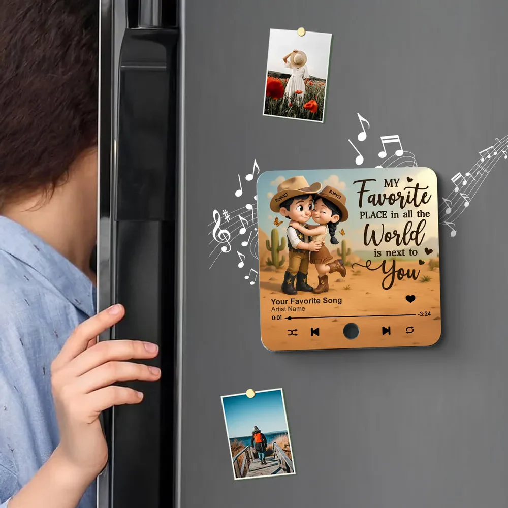 You & Me We Got This Cartoon Countryside Couple Cowboy Cowgirl Personalized Music Fridge Magnet - Image 6