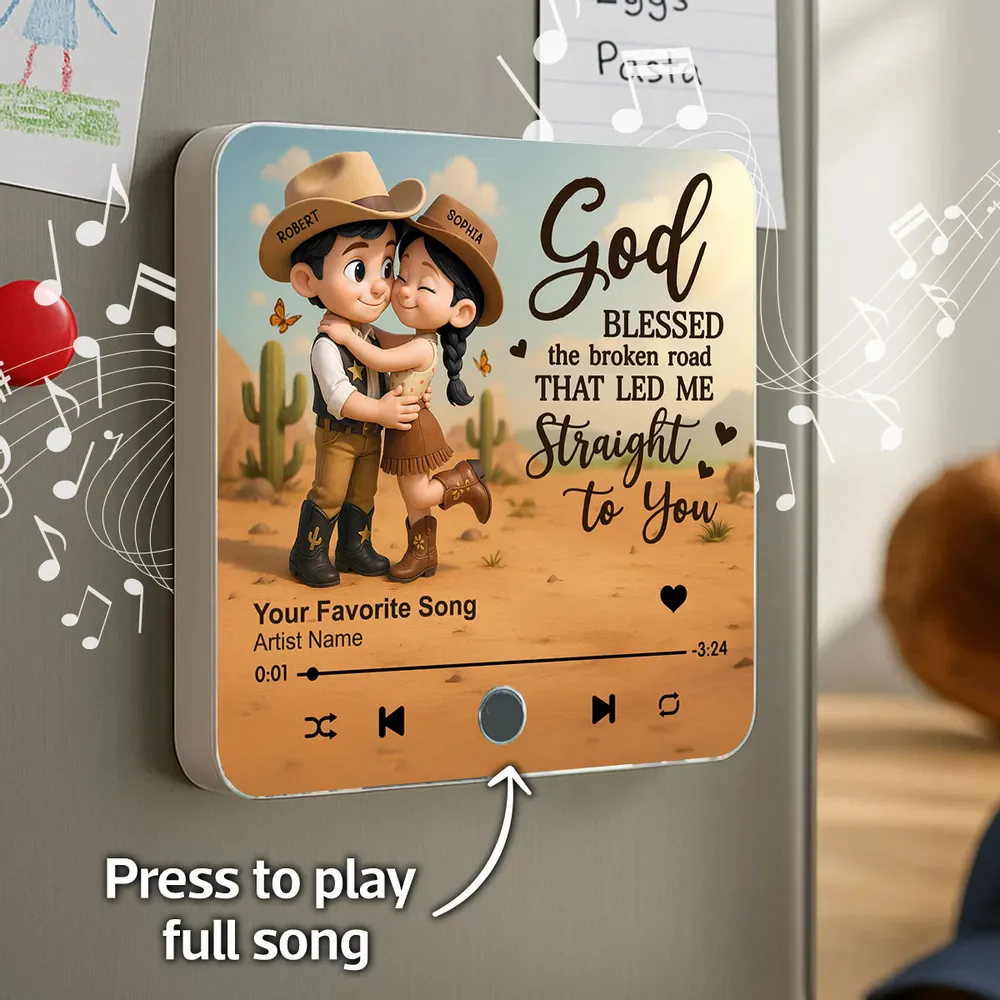 You & Me We Got This Cartoon Countryside Couple Cowboy Cowgirl Personalized Music Fridge Magnet - Image 7