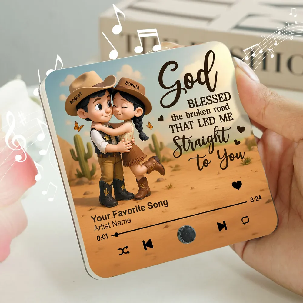 You & Me We Got This Cartoon Countryside Couple Cowboy Cowgirl Personalized Music Fridge Magnet - Image 8