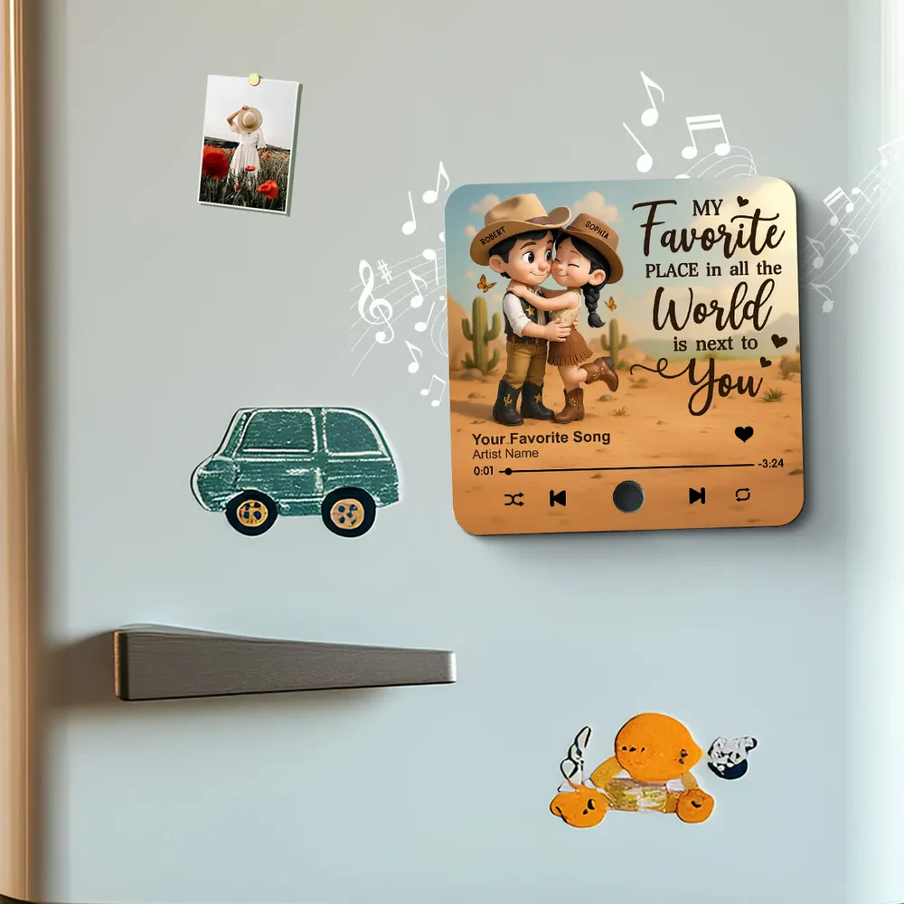 You & Me We Got This Cartoon Countryside Couple Cowboy Cowgirl Personalized Music Fridge Magnet - Image 9