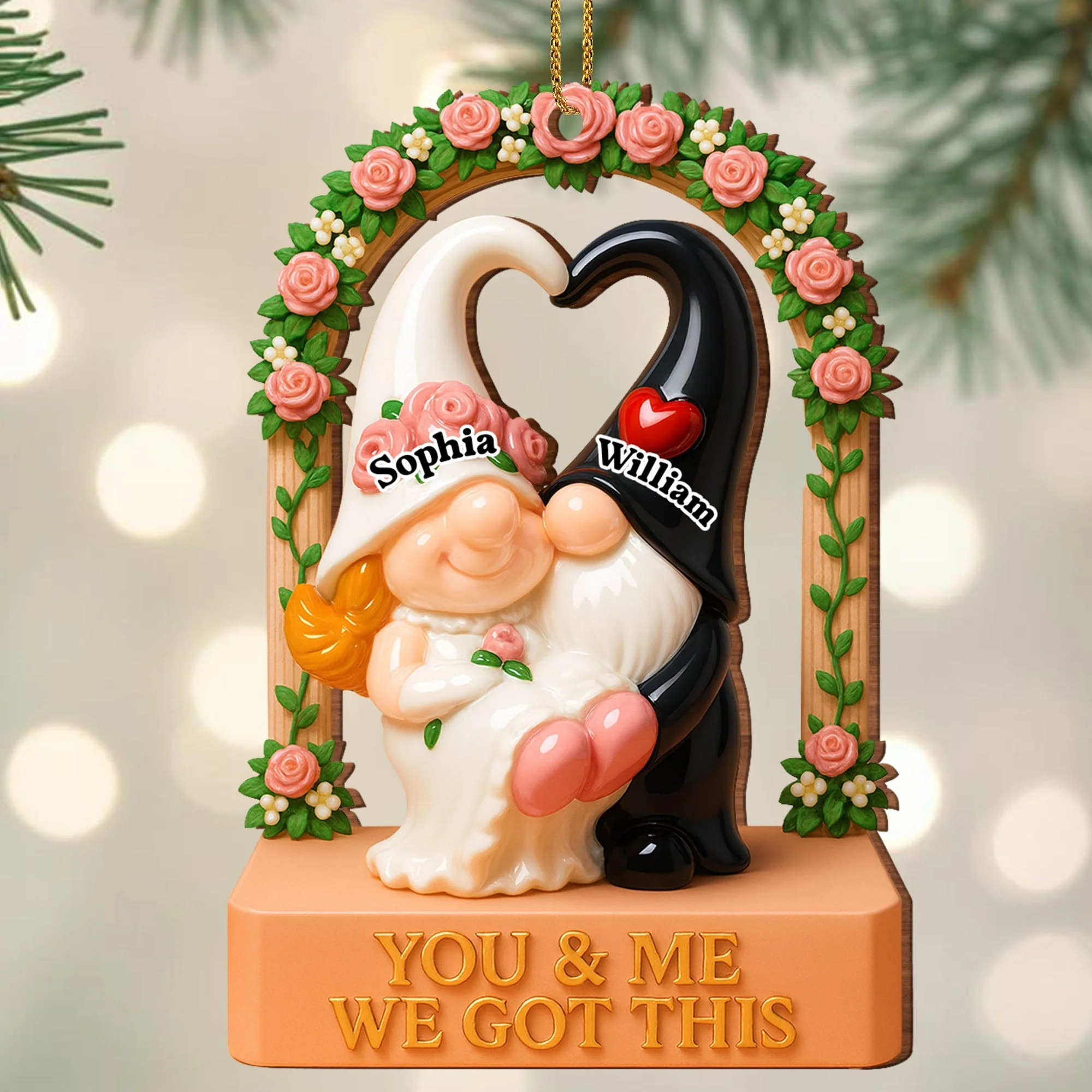 You & Me We Got This, Heart And Roses, Personalized Custom Wood Ornament, Gift For Couples - Image 2