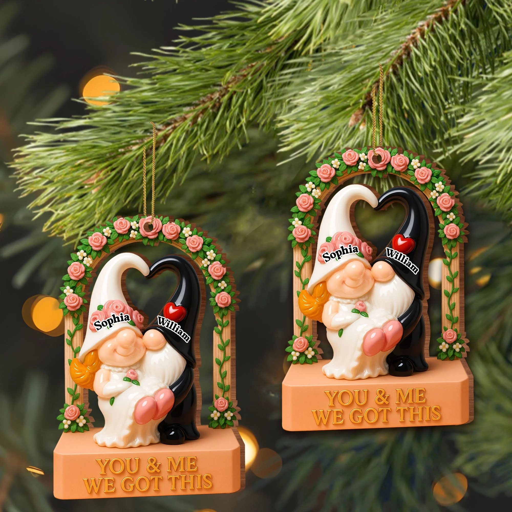 You & Me We Got This, Heart And Roses, Personalized Custom Wood Ornament, Gift For Couples - Image 3