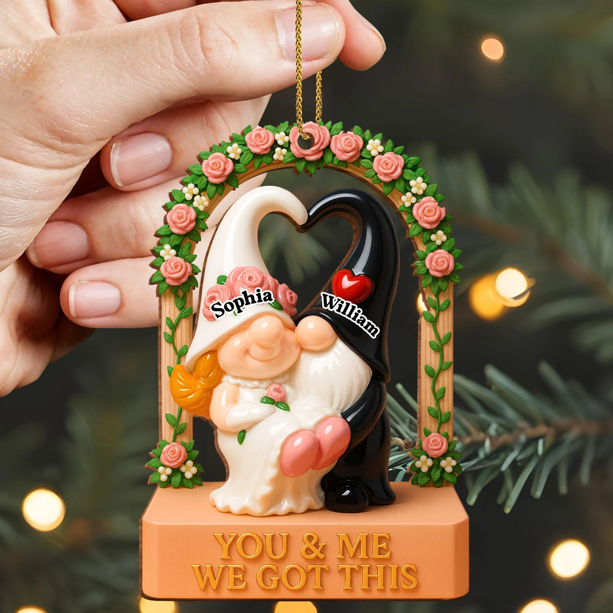 You & Me We Got This, Heart And Roses, Personalized Custom Wood Ornament, Gift For Couples - Image 4
