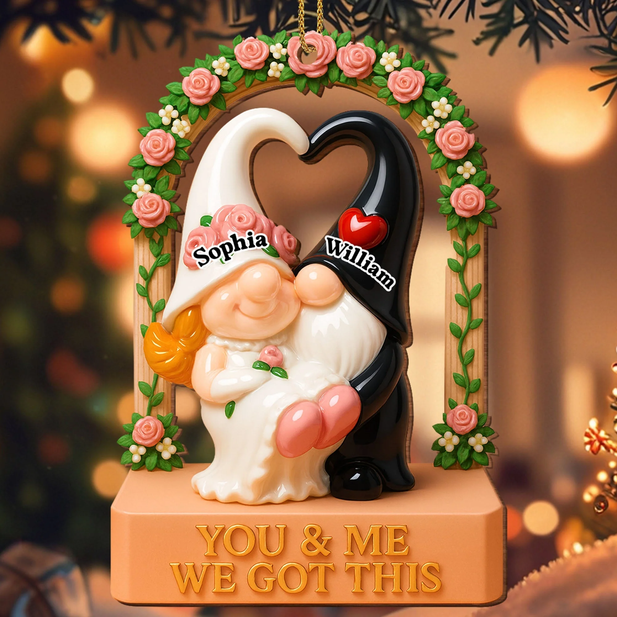 You & Me We Got This, Heart And Roses, Personalized Custom Wood Ornament, Gift For Couples - Image 5