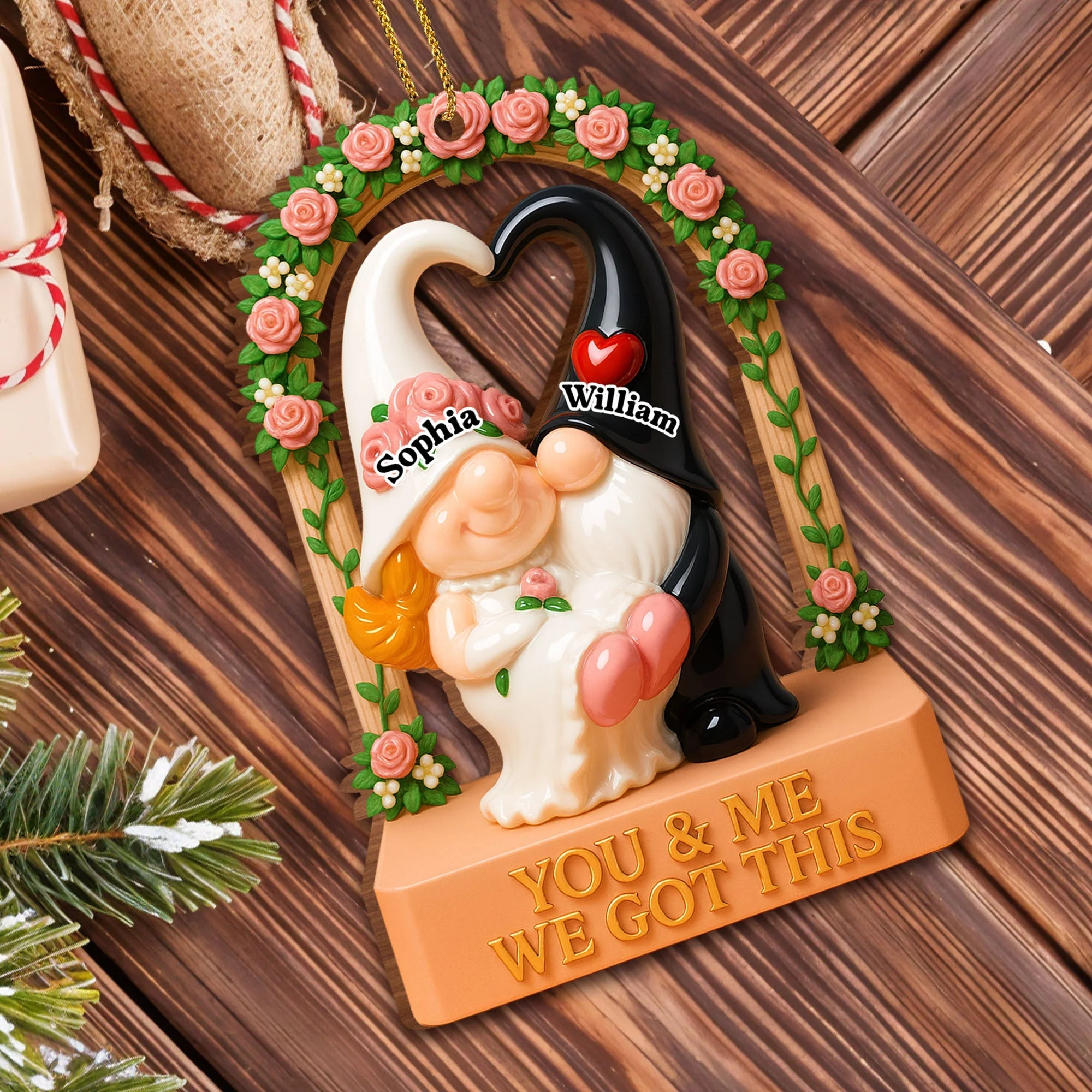 You & Me We Got This, Heart And Roses, Personalized Custom Wood Ornament, Gift For Couples - Image 7