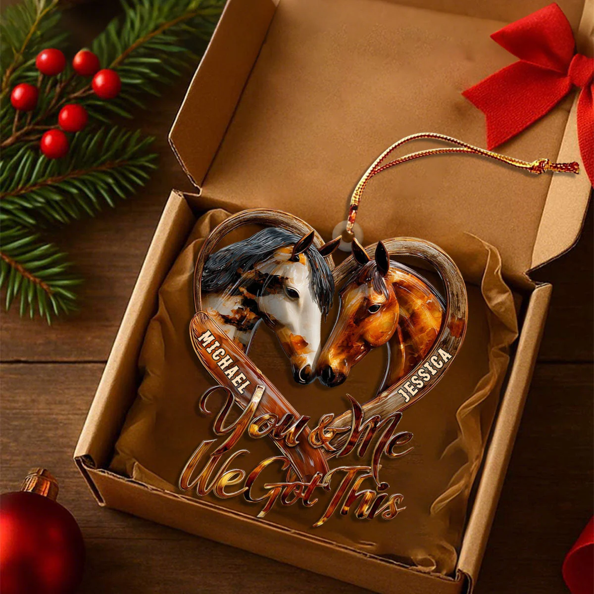 You & Me We Got This - Personalized Custom Horse Transparent Ornament - Image 2