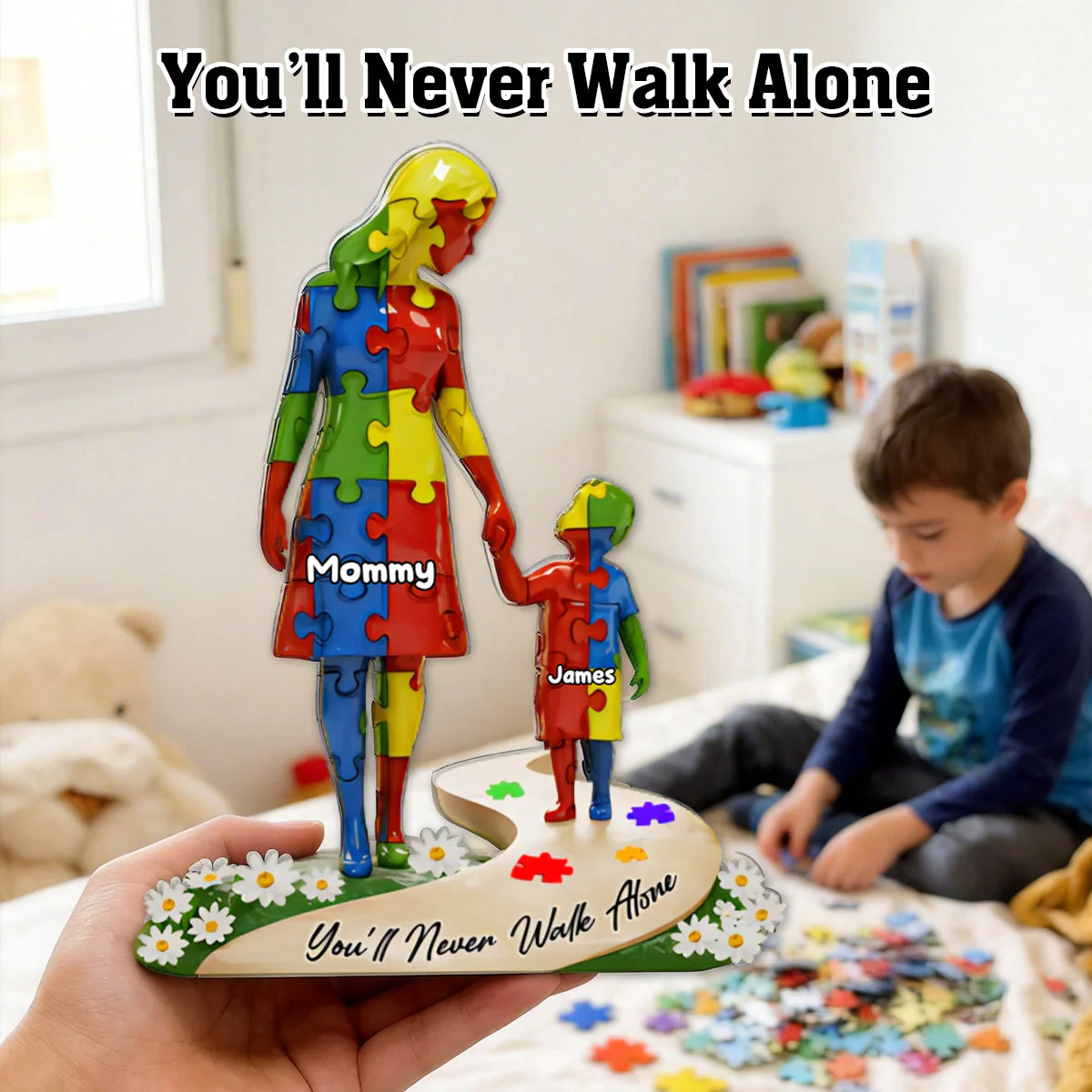 You'll Never Walk Alone - Personalized Autism Awareness Custom Shaped Acrylic Plaque - Image 2