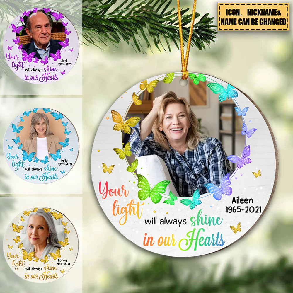 Your Light Shine On Our Heart' Photo Memorial Acrylic Ornament - Image 2