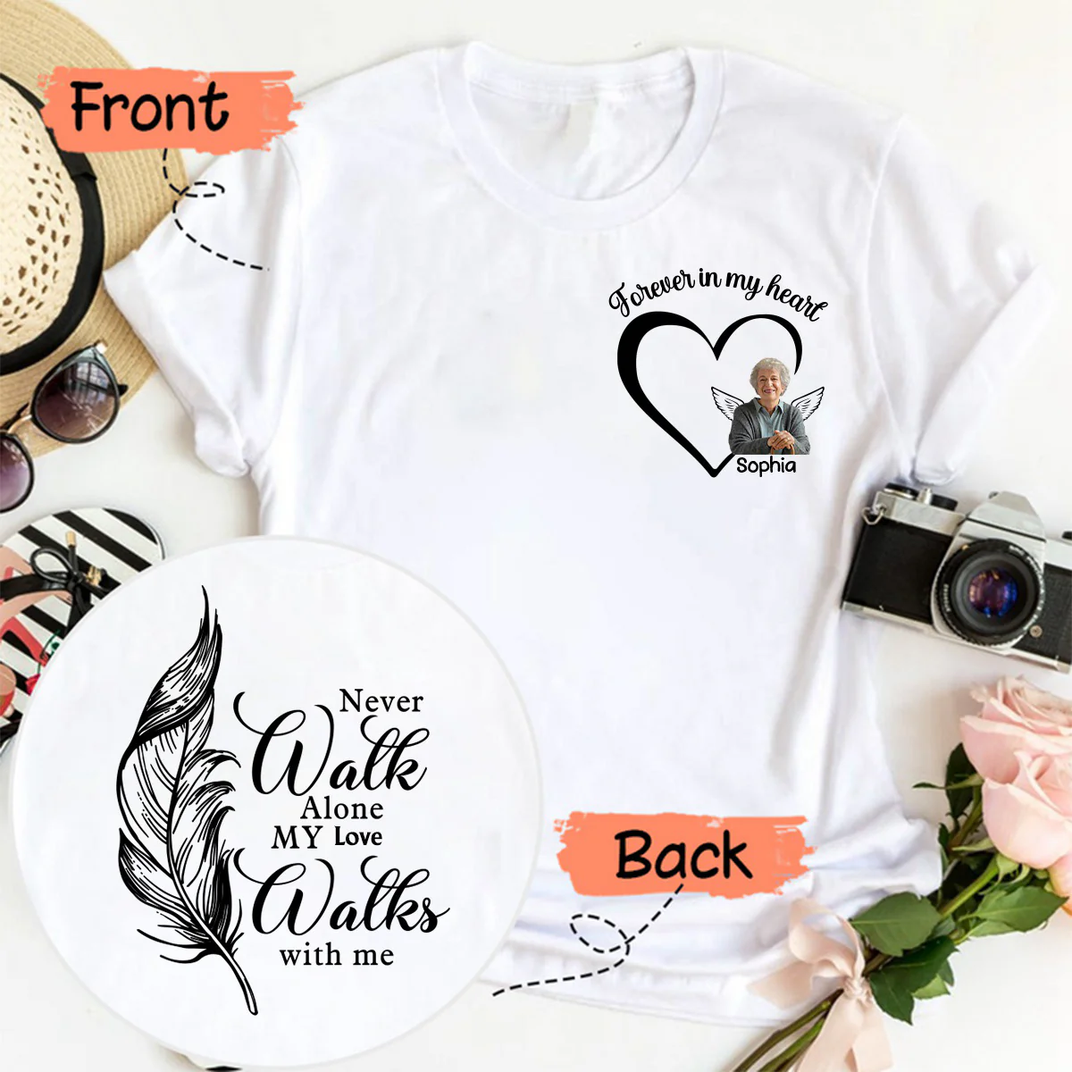 Your Wings Were Ready But My Heart Was Not - Memorial Personalized Custom Back And Front Pure Cotton T-shirt - Image 2