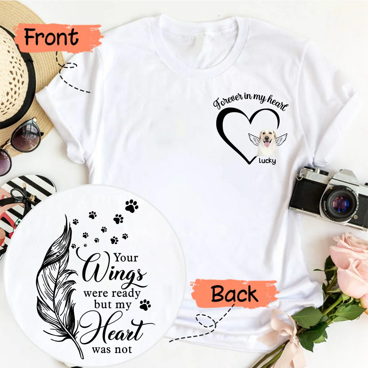 Your Wings Were Ready But My Heart Was Not - Memorial Personalized Custom Back And Front Pure Cotton T-shirt - Image 8