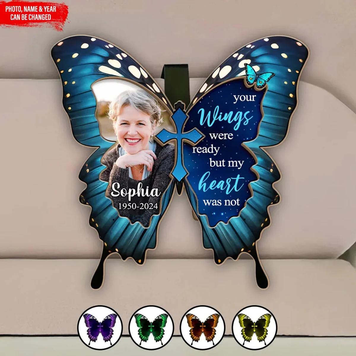 Your Wings Were Ready But My Heart Was Not - Personalized Memorial Car Visor Clip - Image 2