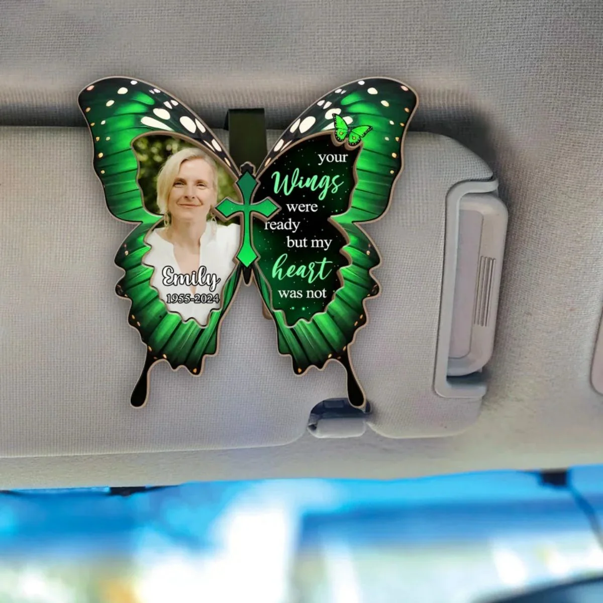 Your Wings Were Ready But My Heart Was Not - Personalized Memorial Car Visor Clip - Image 3